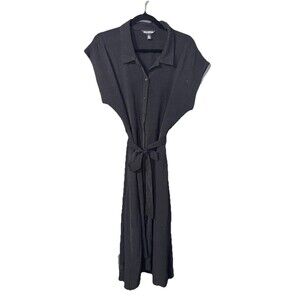 Nina Leonard Printed Button Down Dress with Collar Size L Black Witchy Goth